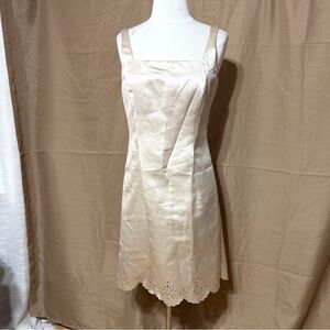 Ann Taylor Cream Sleeveless Dress with Scalloped Eyelet Detail
